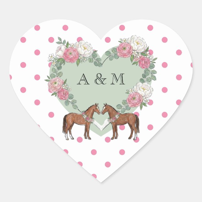 Horse Equestrian Wedding Heart Sticker (Front)
