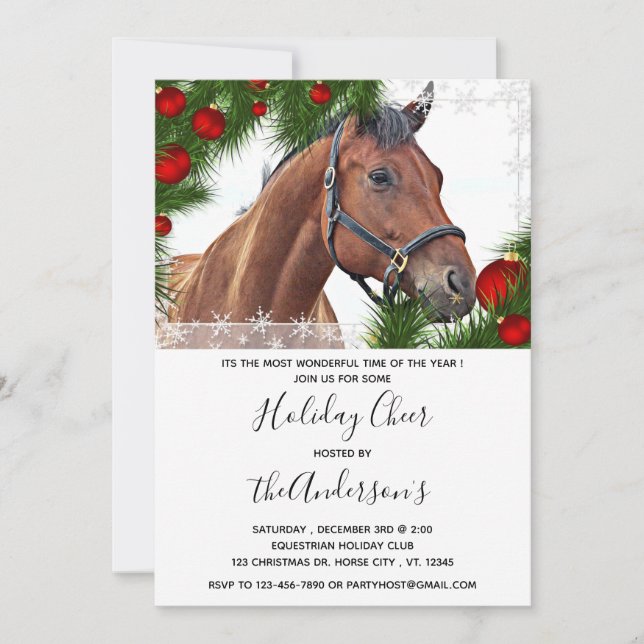 Horse Equine Christmas Equestrian Cute Pony Invitation (Front)