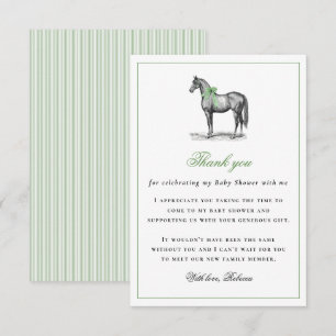 Horse Equine Green Elegant Vintage Baby Shower Thank You Card