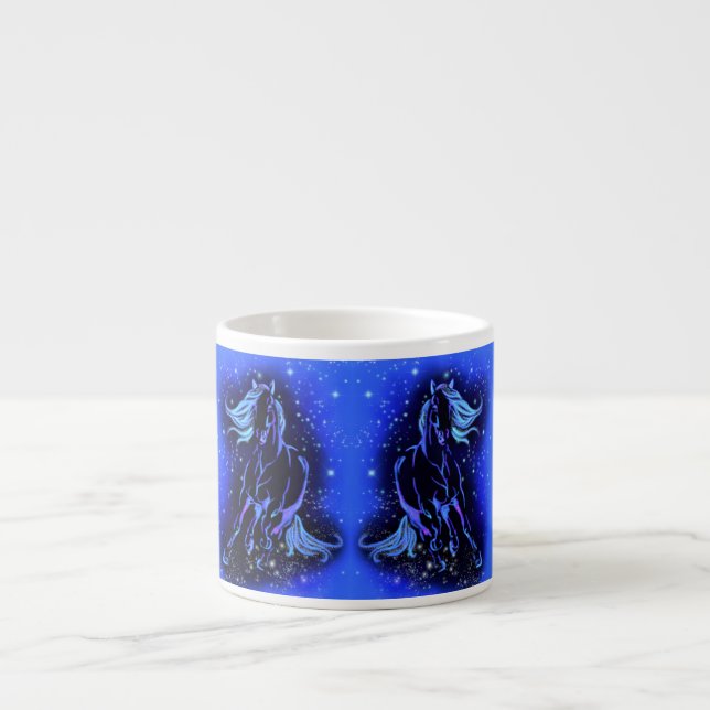 Horse Espresso Cup Running In Blue Starry Night (Front)