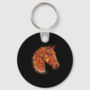 Horse Face Fall Leaves Thanksgiving Day Horseback Key Ring