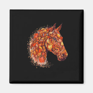 Horse Face Fall Leaves Thanksgiving Day Horseback  Magnet