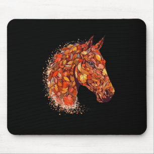 Horse Face Fall Leaves Thanksgiving Day Horseback Mouse Mat