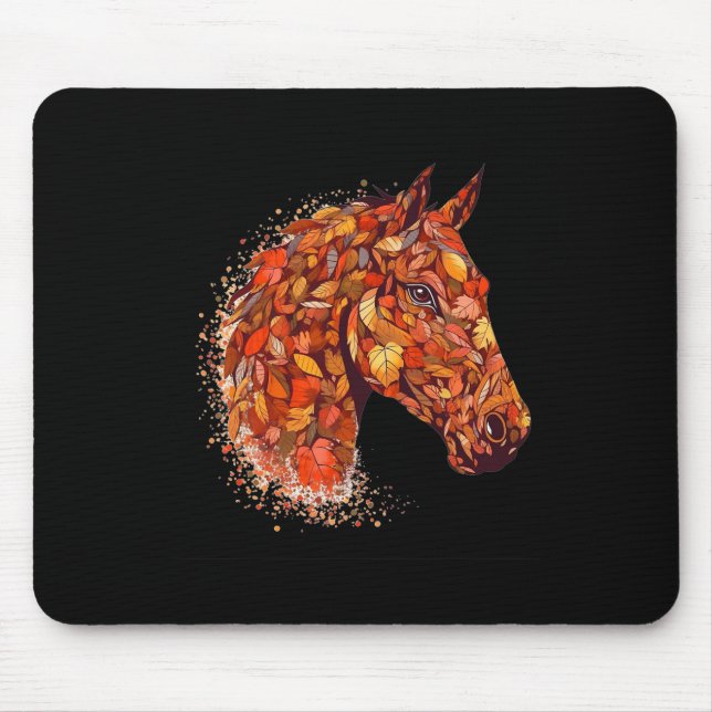 Horse Face Fall Leaves Thanksgiving Day Horseback  Mouse Mat (Front)