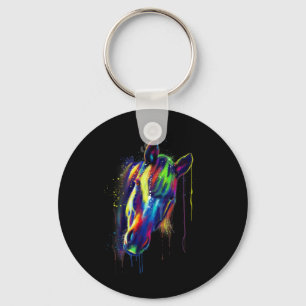 Horse Face Hand Drawn Water Colour Splash Art Colo Key Ring