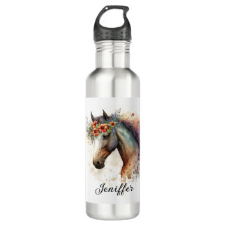 Horse face with flower wreath                      710 ml water bottle