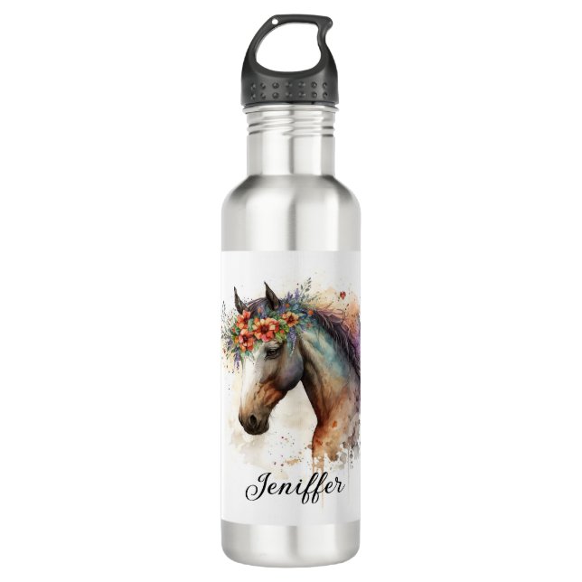 Horse face with flower wreath                      710 ml water bottle (Front)