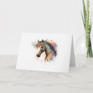 Horse face with flower wreath                      card