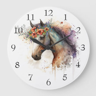 Horse face with flower wreath                      large clock
