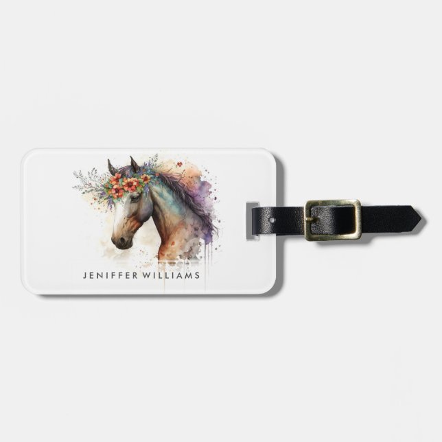 Horse face with flower wreath         luggage tag (Front Horizontal)