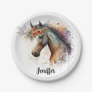 Horse face with flower wreath                      paper plate