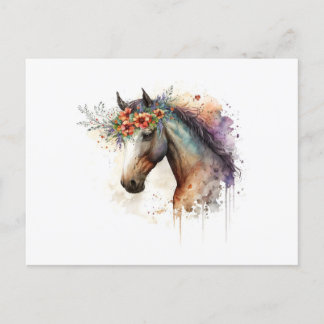 Horse face with flower wreath                      postcard