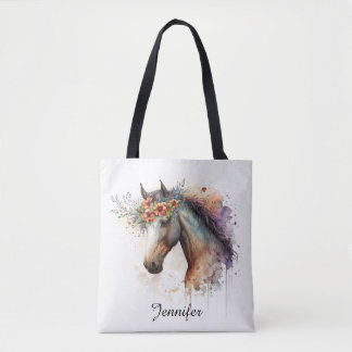 Horse face with flower wreath                      tote bag