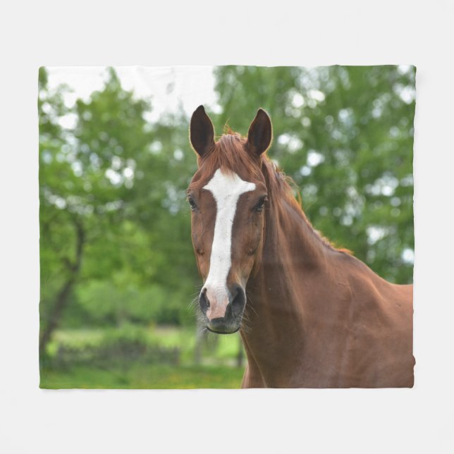 Horse Face With Marking Fleece Blanket (Front (Horizontal))
