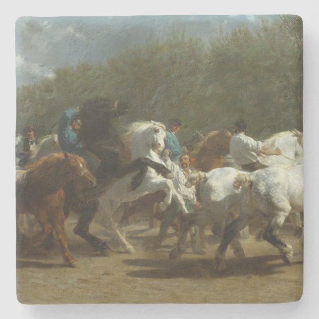 Horse Fair (by Rosa Bonheur) Stone Coaster (Front)