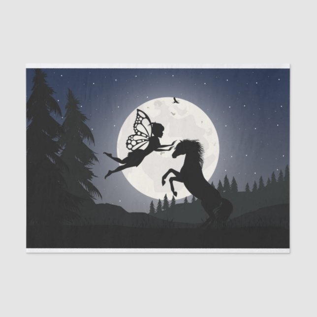 Horse Fairy Silhouette Moon Forest Hill Decoupage Tissue Paper (Front)