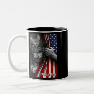 Horse Faith over fear Jesus American Flag Patriot  Two-Tone Coffee Mug