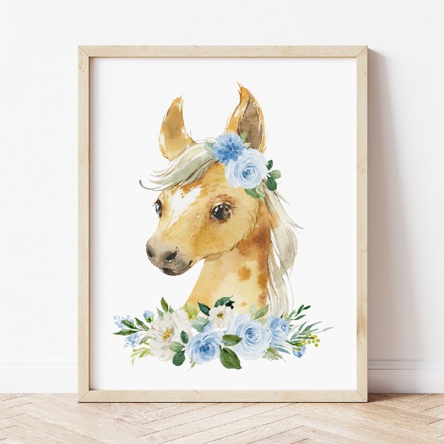 Horse, Farm Animals, Blue Flowers, Boy Nursery Poster (Creator Uploaded)