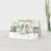 Horse Farm Animals Christmas Card Chickens Goats