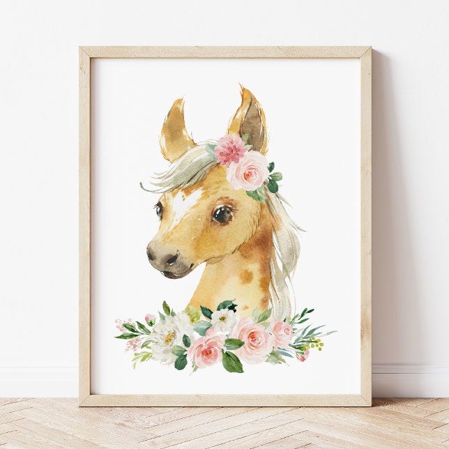 Horse, Farm Animals, Pink Flowers, Girl Nursery Poster (Creator Uploaded)