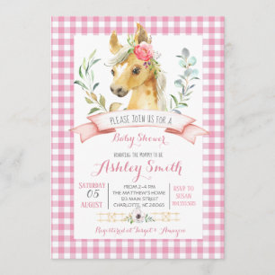 horse farm baby shower invitation pink girl