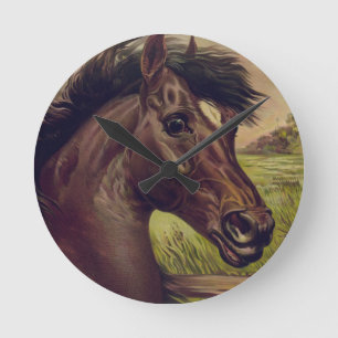 horse farm ranch ride sports western equine pet round clock