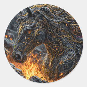 Horse Fiery Stallion Fantasy Art Desig Classic Round Sticker