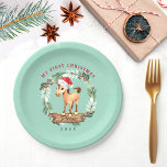 Horse first Christmas horse lover Paper Plate<br><div class="desc">Horse's first Christmas ornament with watercolor artwork,  a cute horse in Santa hat and your custom text.</div>