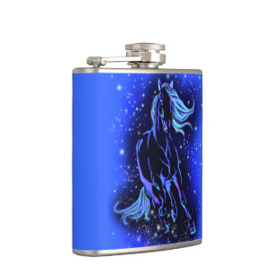 Horse Flask Running In Blue Moonlight Starry Night