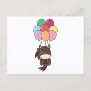 Horse Flies Up With Colourful Balloons Up Postcard