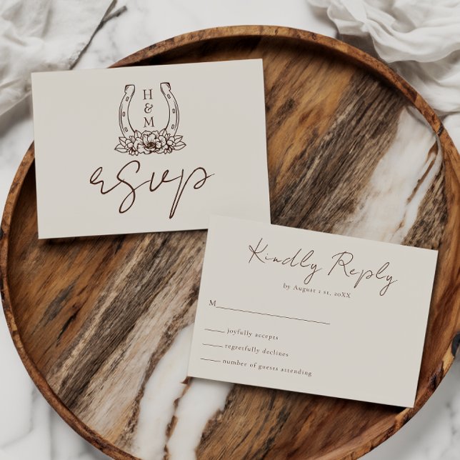 Horse & floral Western Country Boho Wedding RSVP Card (Creator Uploaded)