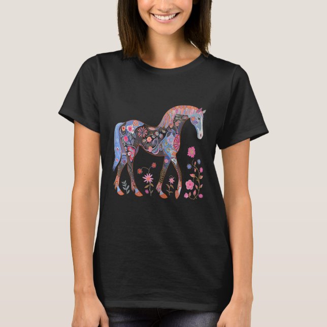 Horse Flowers Horseback Riding Equestrian Horse Gi T-Shirt (Front)