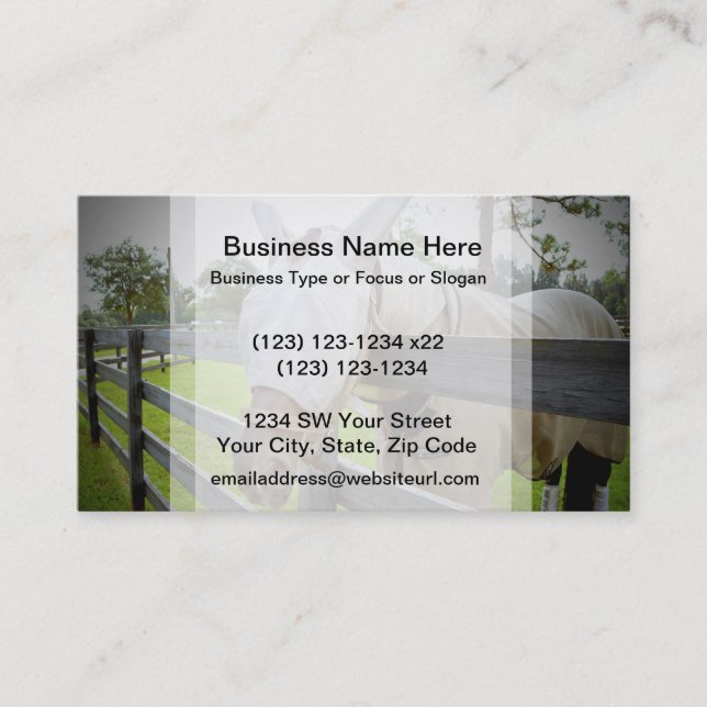horse fly mask over fence pasture image business card (Front)