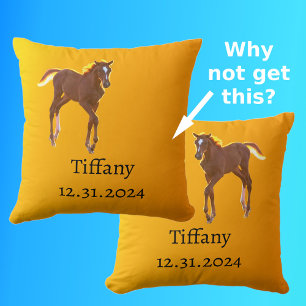 Horse Foal Golden Orange Yellow Add Name Date Cushion