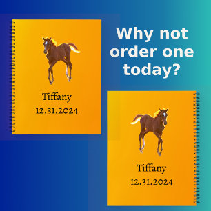 Horse Foal Golden Orange Yellow Add Your Name Date Notebook