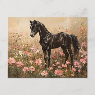 Horse Foal with Blush Pink Flowers Postcard