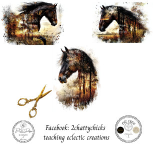 Horse Forest Double Exposure Decoupage  Wrapping Paper Sheet