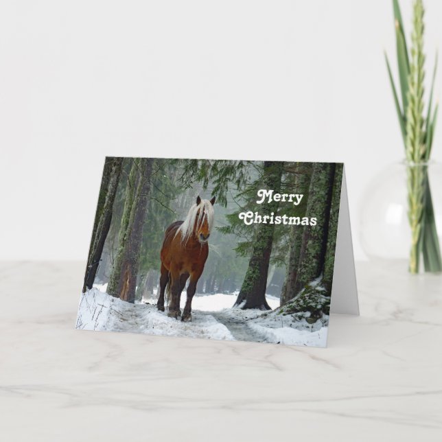 Horse Forest Snow Watercolor Christmas Holiday Card (Front)