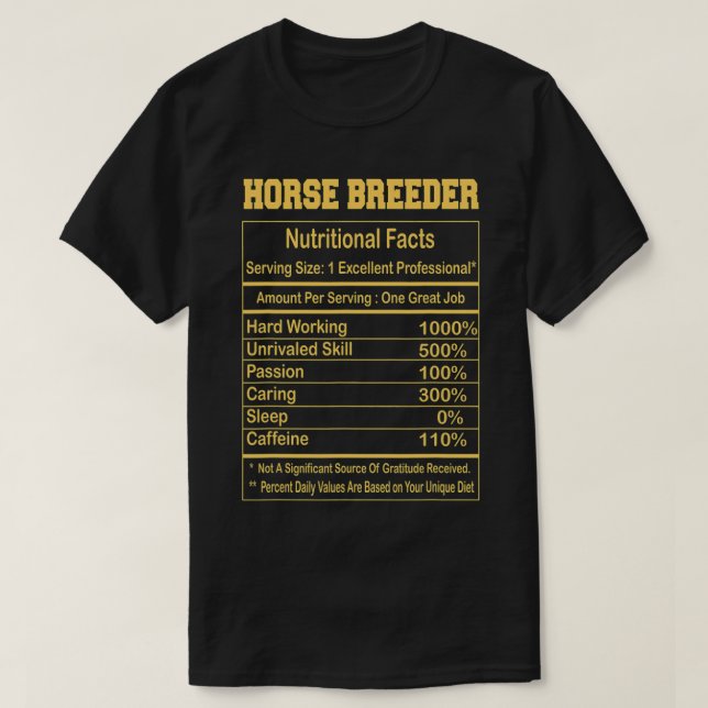 Horse Funny Horse breeder Nutritional Facts Motiva T-Shirt (Design Front)