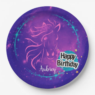 Horse Galaxy Happy Birthday Personalised Paper Plate