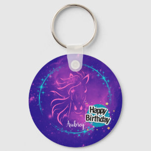 Horse Galaxy Happy Birthday Personalized  Key Ring