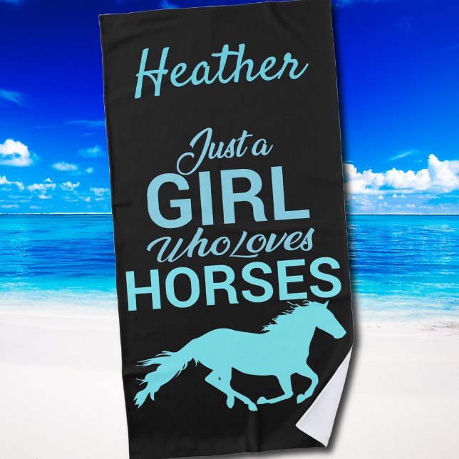 Horse Gallop A Girl Who Loves Horses Personalised  Beach Towel (Horse Gallop A Girl Who Loves Horses Personalized Beach Towel)