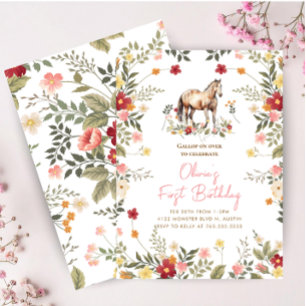 Horse Gallop on Girl 1st Birthday Invitation