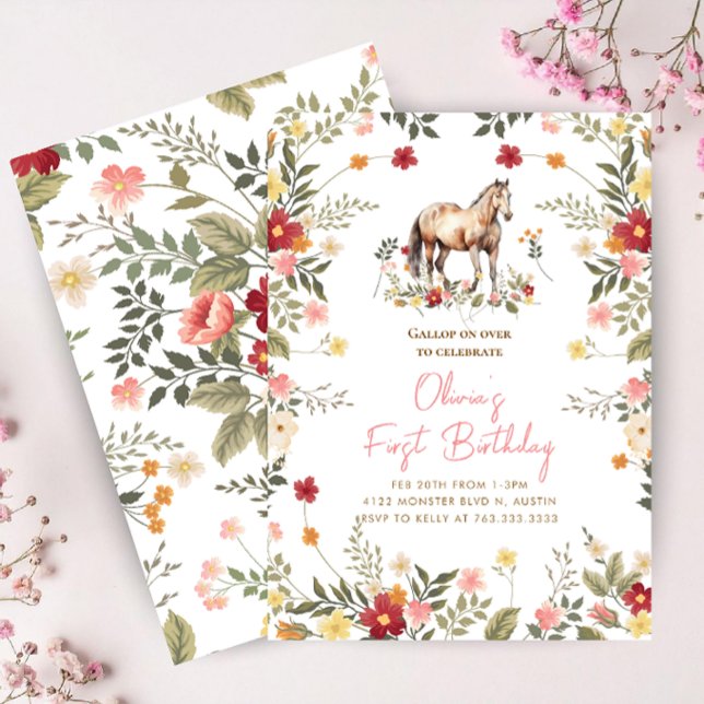 Horse Gallop on Girl 1st Birthday  Invitation (Creator Uploaded)