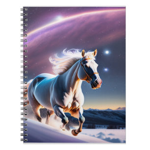 Horse Galloping in Snowy Fields Under Starry Skies Notebook