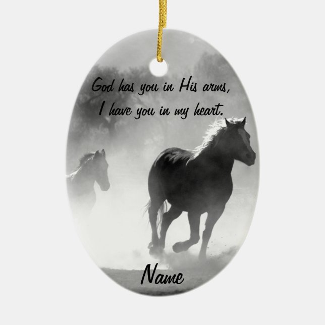 Horse Galloping Out of the Mist Ceramic Tree Decoration (Front)