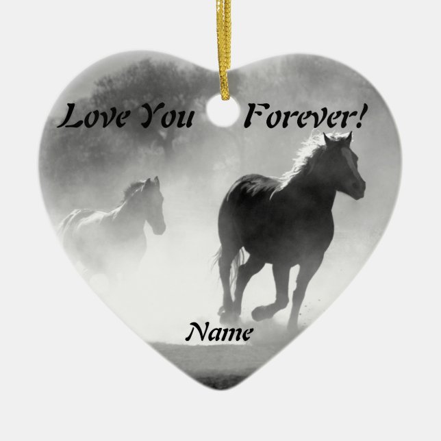 Horse Galloping Out of the Mist Ceramic Tree Decoration (Front)