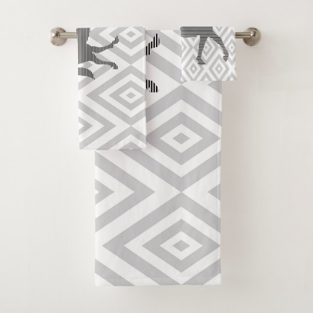 Horse - geometric pattern  - black and grey. bath towel set (Insitu)
