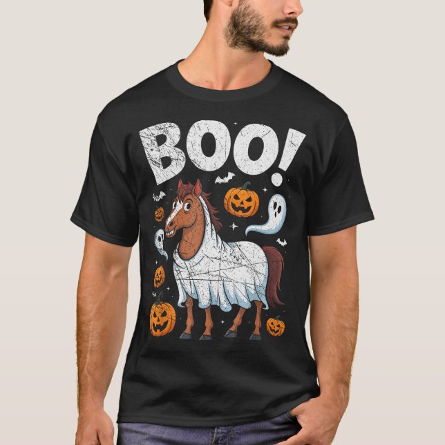 Horse Ghost Costume Funny Equestrian Horses Lover  T-Shirt (Front)
