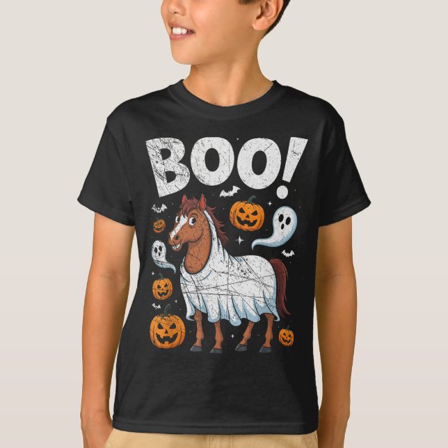 Horse Ghost Costume Funny Equestrian Horses Lover  T-Shirt (Front)